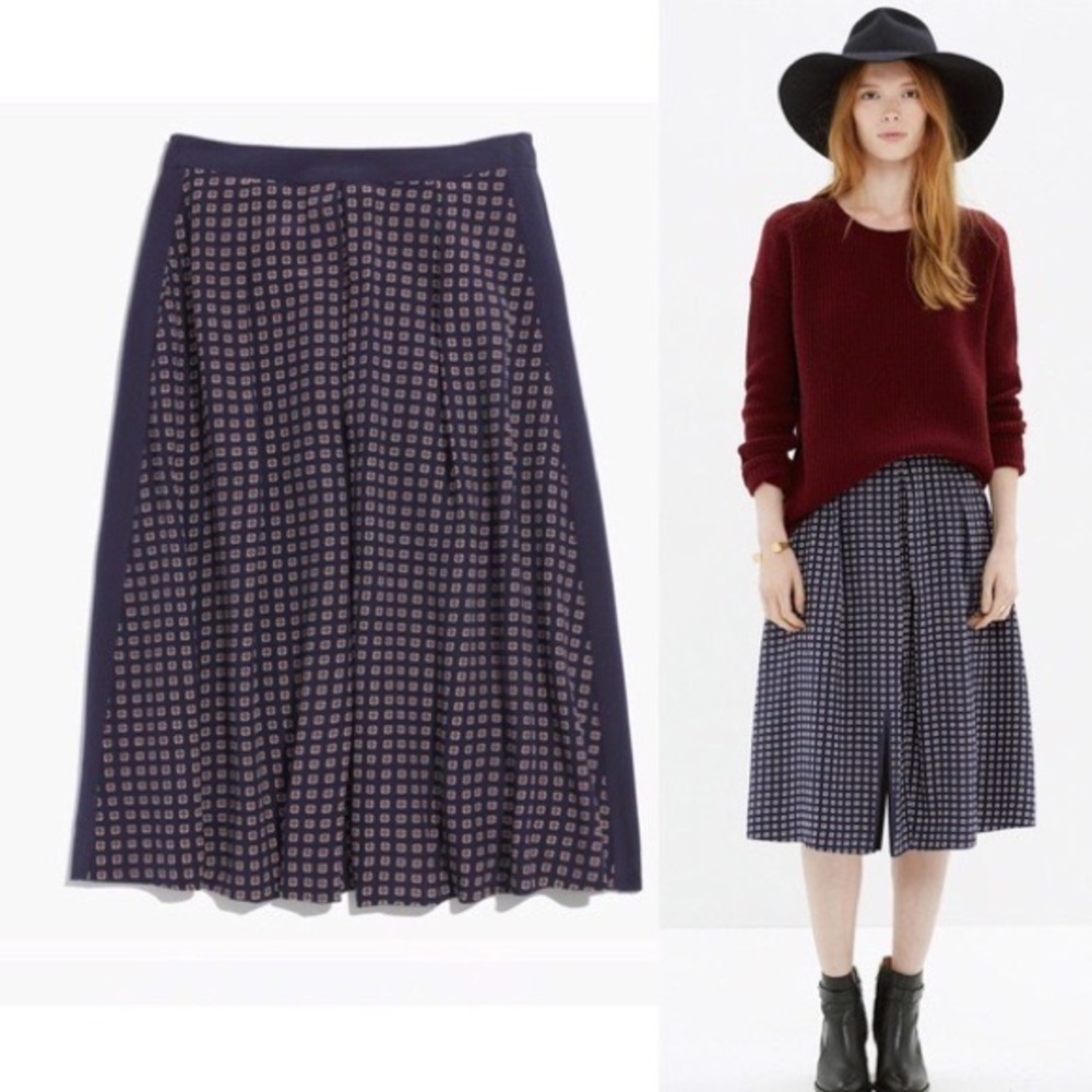 Madewell 100% Silk Ascot Grid Midi Skirt